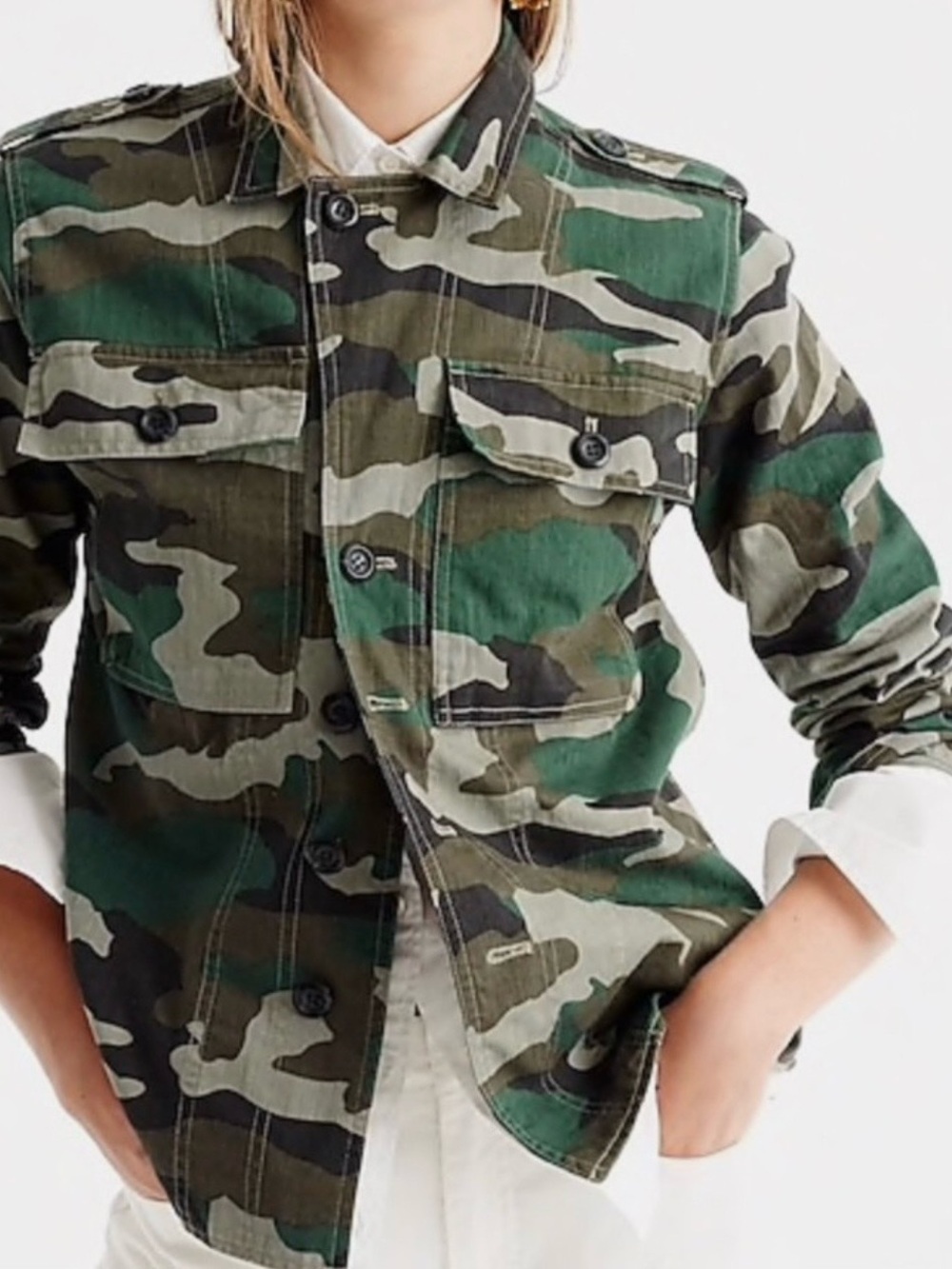 J.CREW Camo Utility Military Shirt Jacket Green Women’s M 100% Cotton Shacket